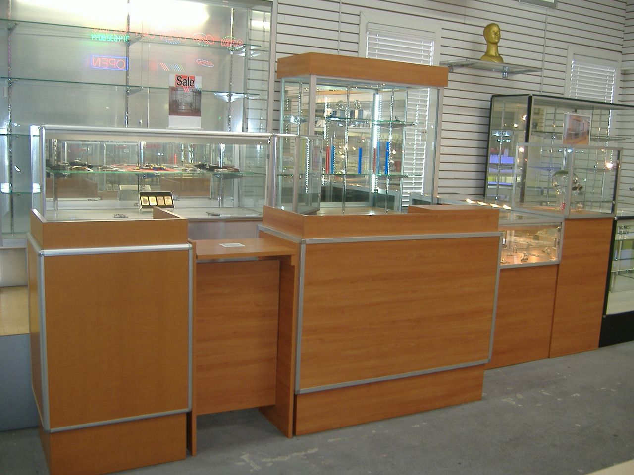 Wood and glass showcases